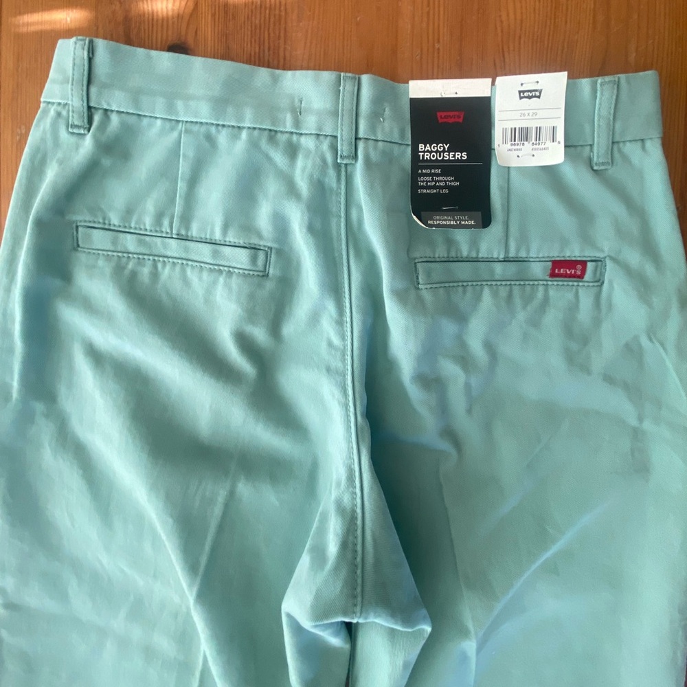 Levi’s Baggy Trousers Teal Light Blue Chino Pants 26x29 Brand New